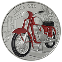 Česká mincovna Motocykl Jawa 250 se smaltováním 500 Kč 2022 stříbrná mince Standard 25 g