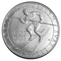 Česká mincovna 100. výročí Svazu lyžařů v Království českém 200 Kč 2003 stříbrná mince Proof 13 g