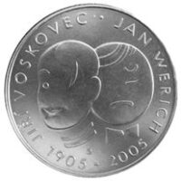 Česká mincovna 100. výročí narození Jana Wericha a Jiřího Voskovce 200 Kč 2005 stříbrná mince Proof 13 g